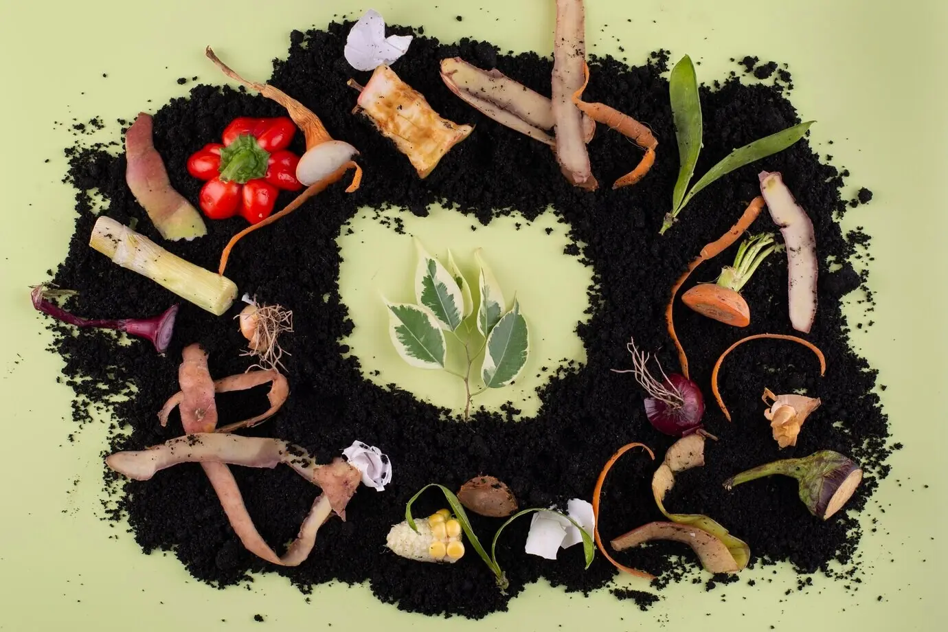 An arrangement of compost made of rotten vegetables.